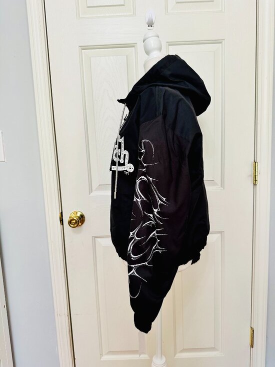 VON DUTCH RHINESTONE STUDDED FULL ZIP HOODED WINDBREAKER LIGHT JACKET BLACK XL - Picture 5 of 10